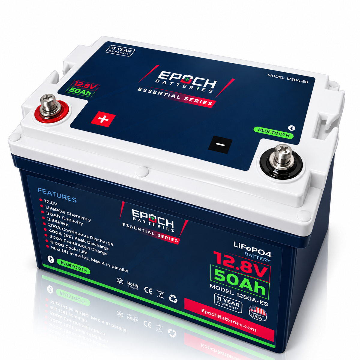 Epoch 12V 50Ah Essential Series LiFePO4 Battery (0.64kWh)