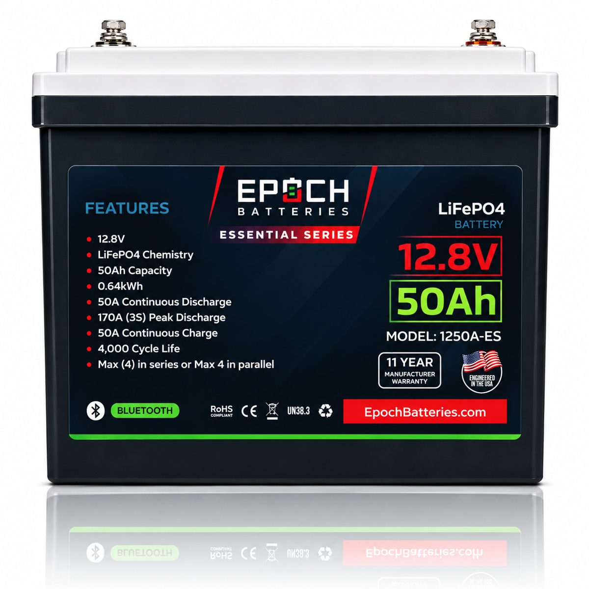 Epoch 12V 50Ah Essential Series LiFePO4 Battery (0.64kWh)